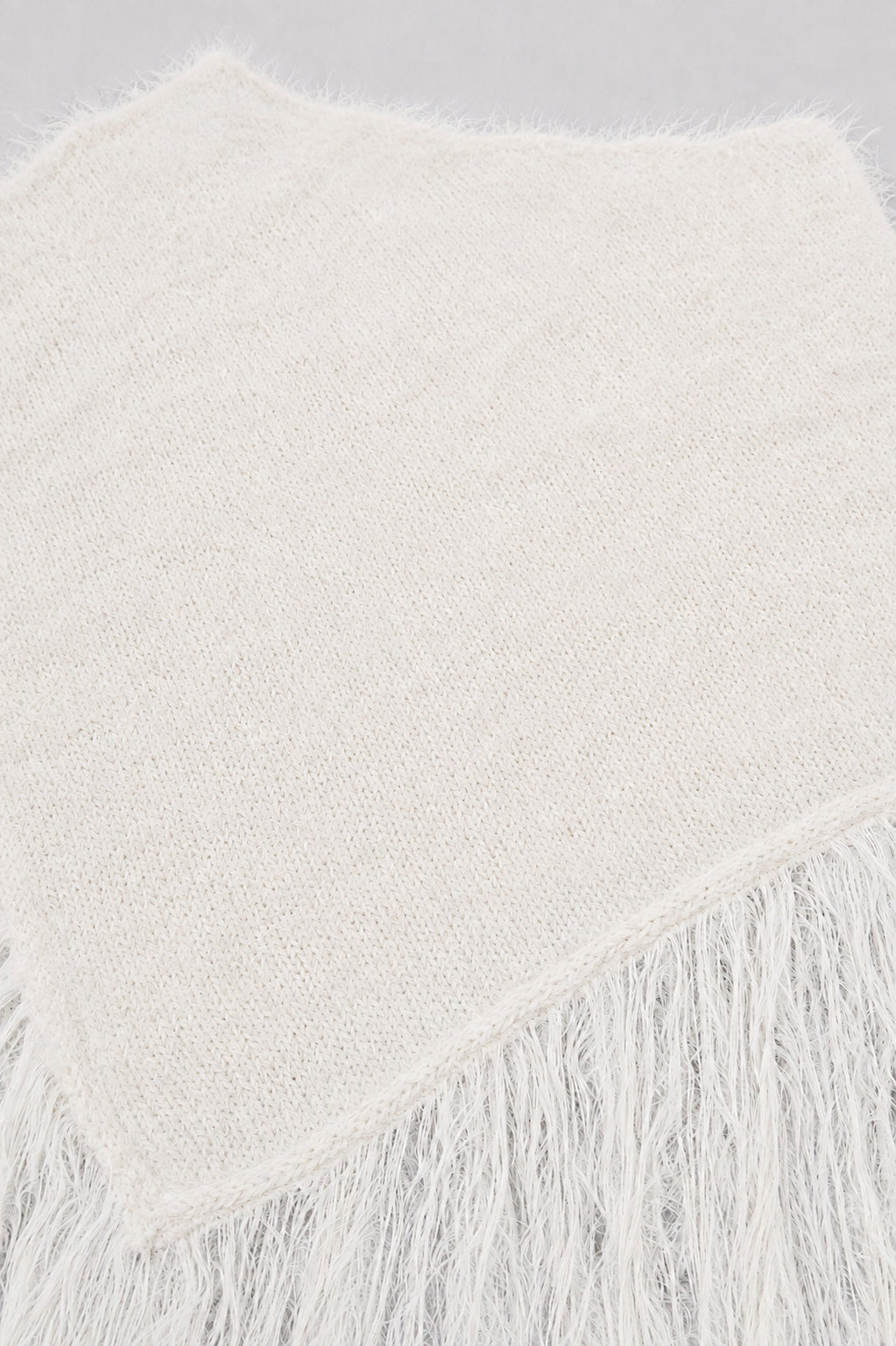 Fuzzy Fringe Knit Poncho - Cream