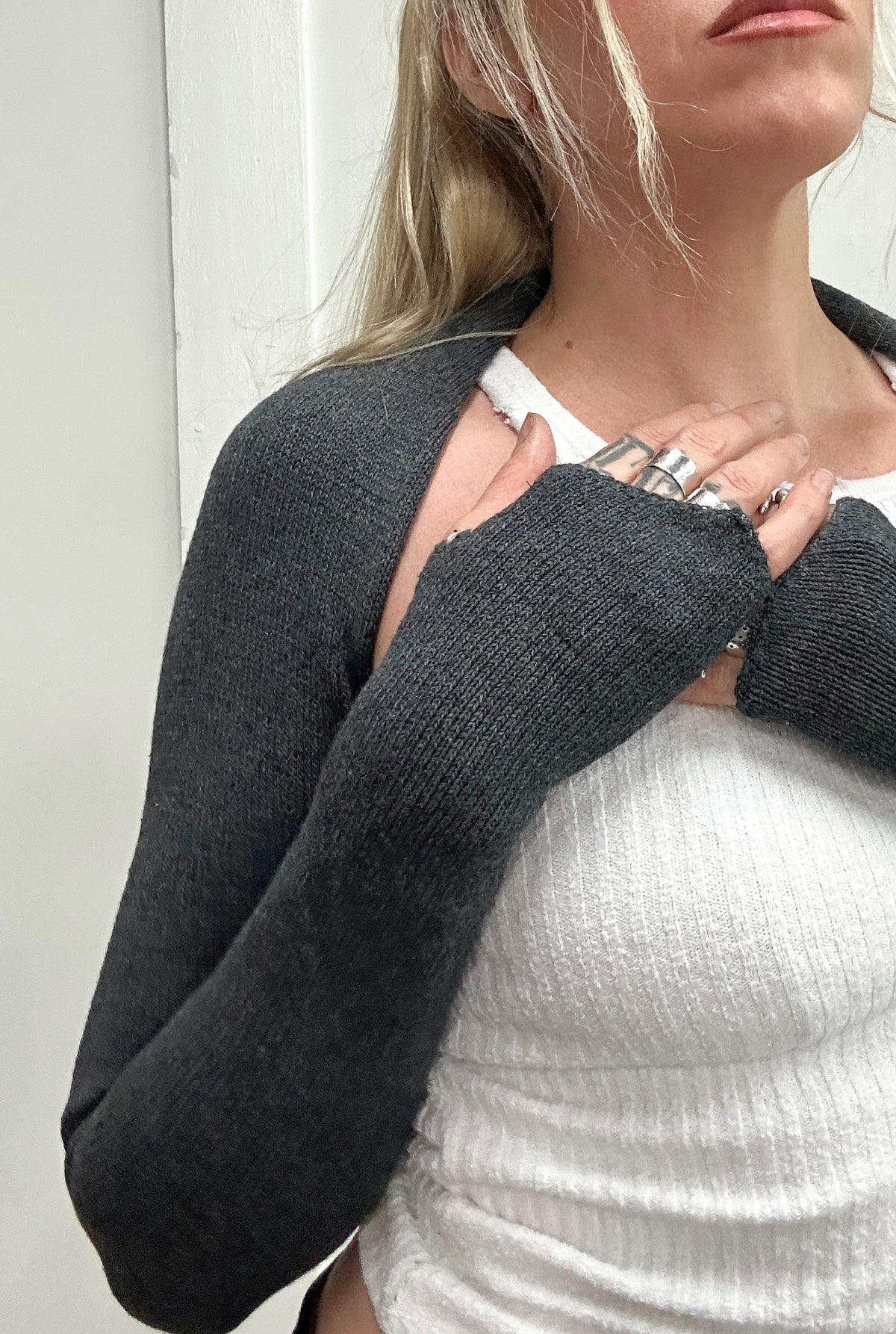 Hand Stitched Shrug - Charcoal Grey