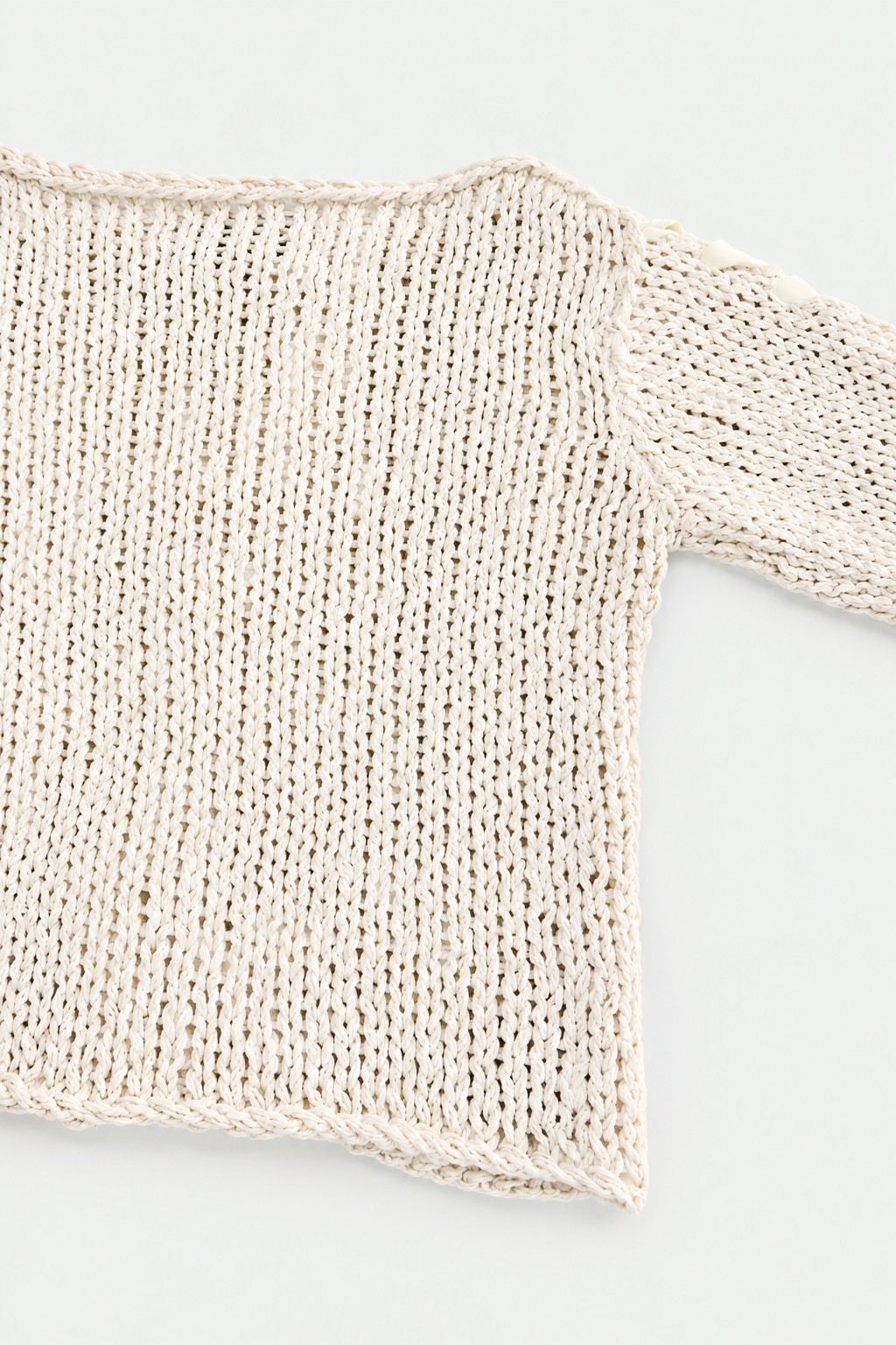 Ribbon Stitch Cropped Sweater - Cream