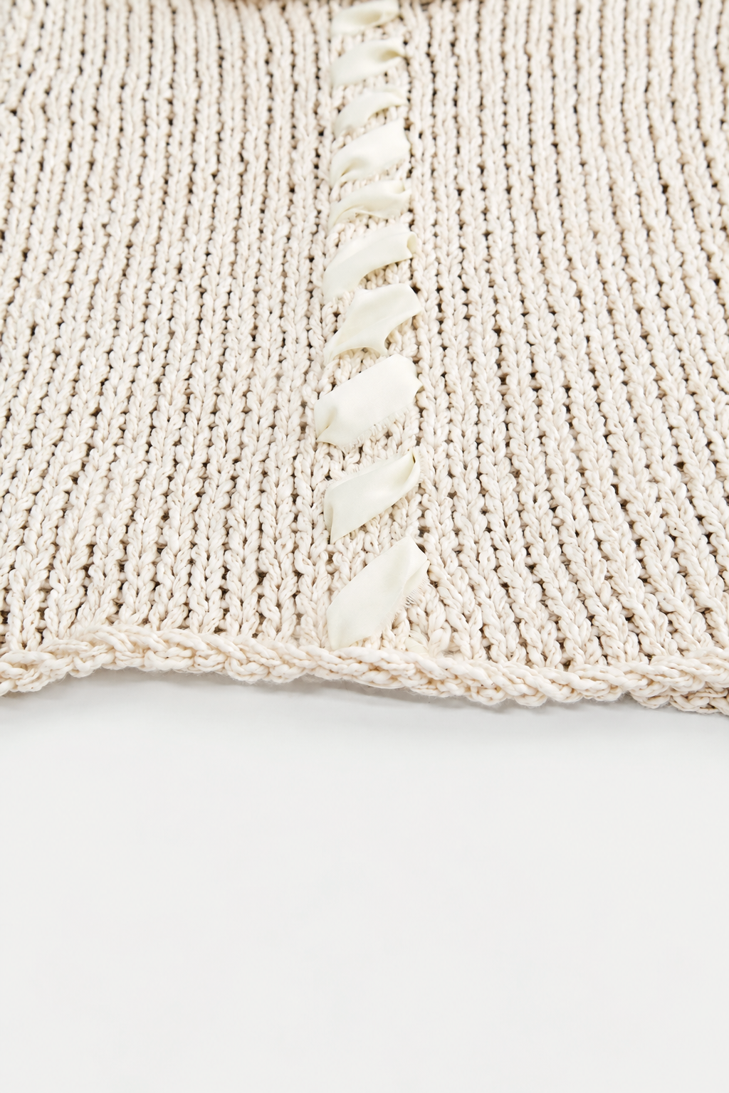 Ribbon Stitch Cropped Sweater - Cream