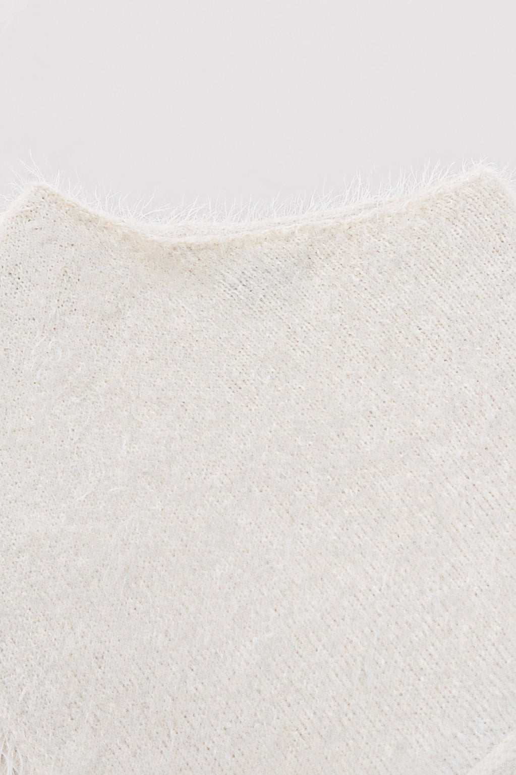 Fuzzy Fringe Knit Poncho - Cream