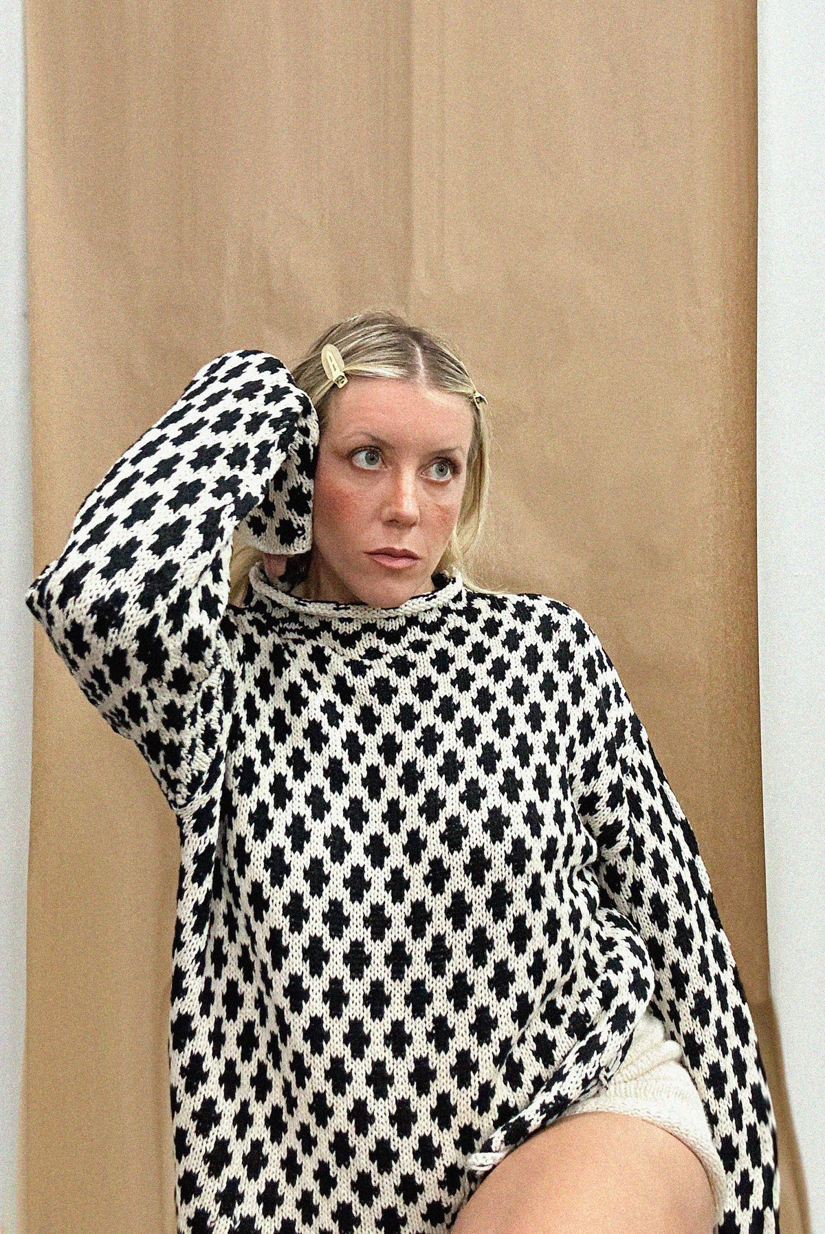 Nordic Tile Mock Neck Sweater - Black & Cream