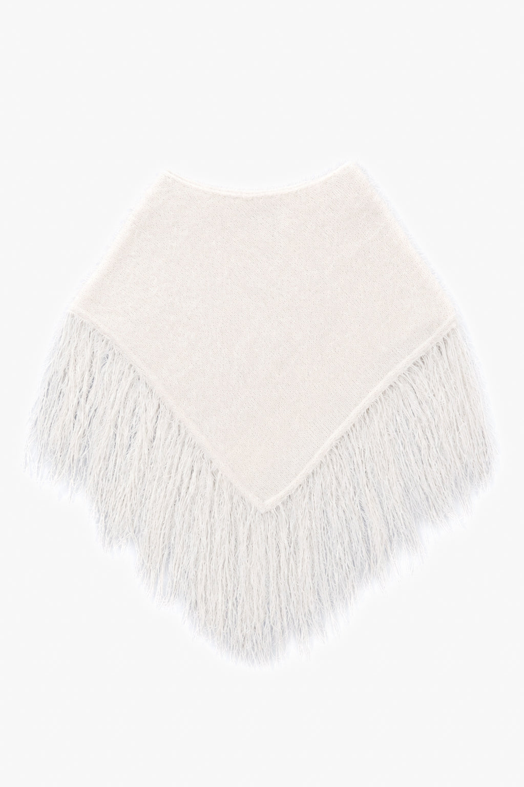 Fuzzy Fringe Knit Poncho - Cream
