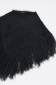 Black fuzzy cotton viscose knit poncho texture detail at angle shape