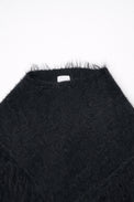 Black fuzzy knit poncho ribbed neckline detail cotton viscose