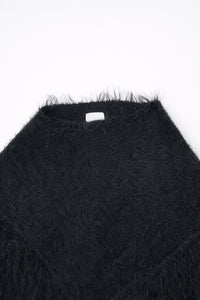 Black fuzzy knit poncho ribbed neckline detail cotton viscose