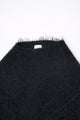 Black fuzzy knit poncho ribbed neckline detail cotton viscose