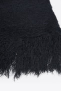 Black fuzzy cotton viscose knit poncho texture detail
