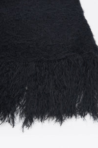 Black fuzzy cotton viscose knit poncho texture detail