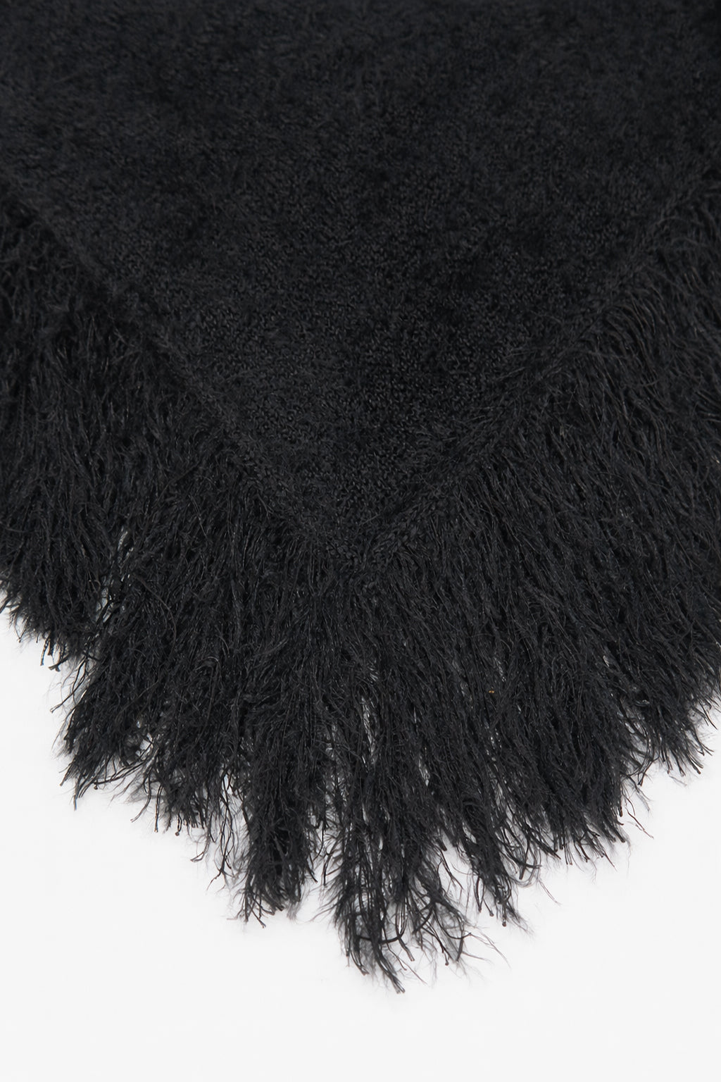 Black fuzzy knit poncho fringe detail cotton viscose texture