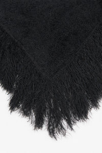 Black fuzzy knit poncho fringe detail cotton viscose texture