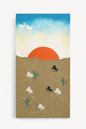 Suss Knits California desert textile wall art featuring hand loomed knit panel with embroidered horses and cacti, 24x48 inches