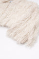 Close-up of dense cream fringe texture sleeve angle view on hand loomed cropped jacket