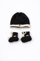 Black and cream cotton baby beanie and booties handmade knit set for infants