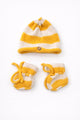 Yellow and cream cotton striped baby beanie and booties handmade knit set