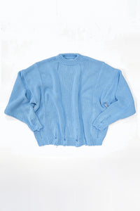 Oversized Knit Sweater in Cotton – Baby Blue
