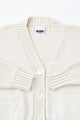 Suss Knits textured knit cardigan view of ribbed neckline in recycled cotton