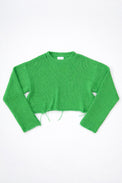 Front flatlay of a suss knits light weight recycled cotton wool blend that is cropped and breathable