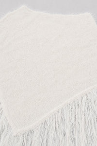Fuzzy Fringe Knit Poncho - Cream