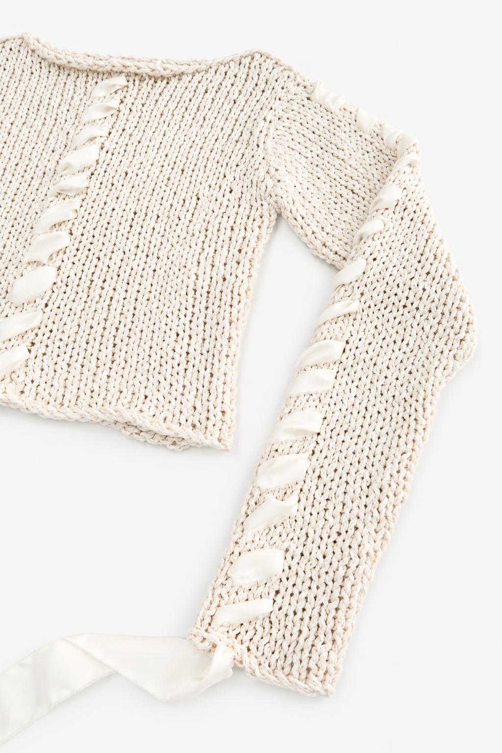 Ribbon Stitch Cropped Sweater - Cream