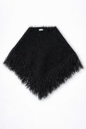 Black fuzzy knit fringe poncho in cotton and viscose by Suss Knits