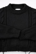 Ribbed crewneck and cuff detail on soft chunky black cotton wool blend sweater
