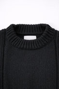 Ribbed crewneck detail on soft chunky black cotton wool blend sweater