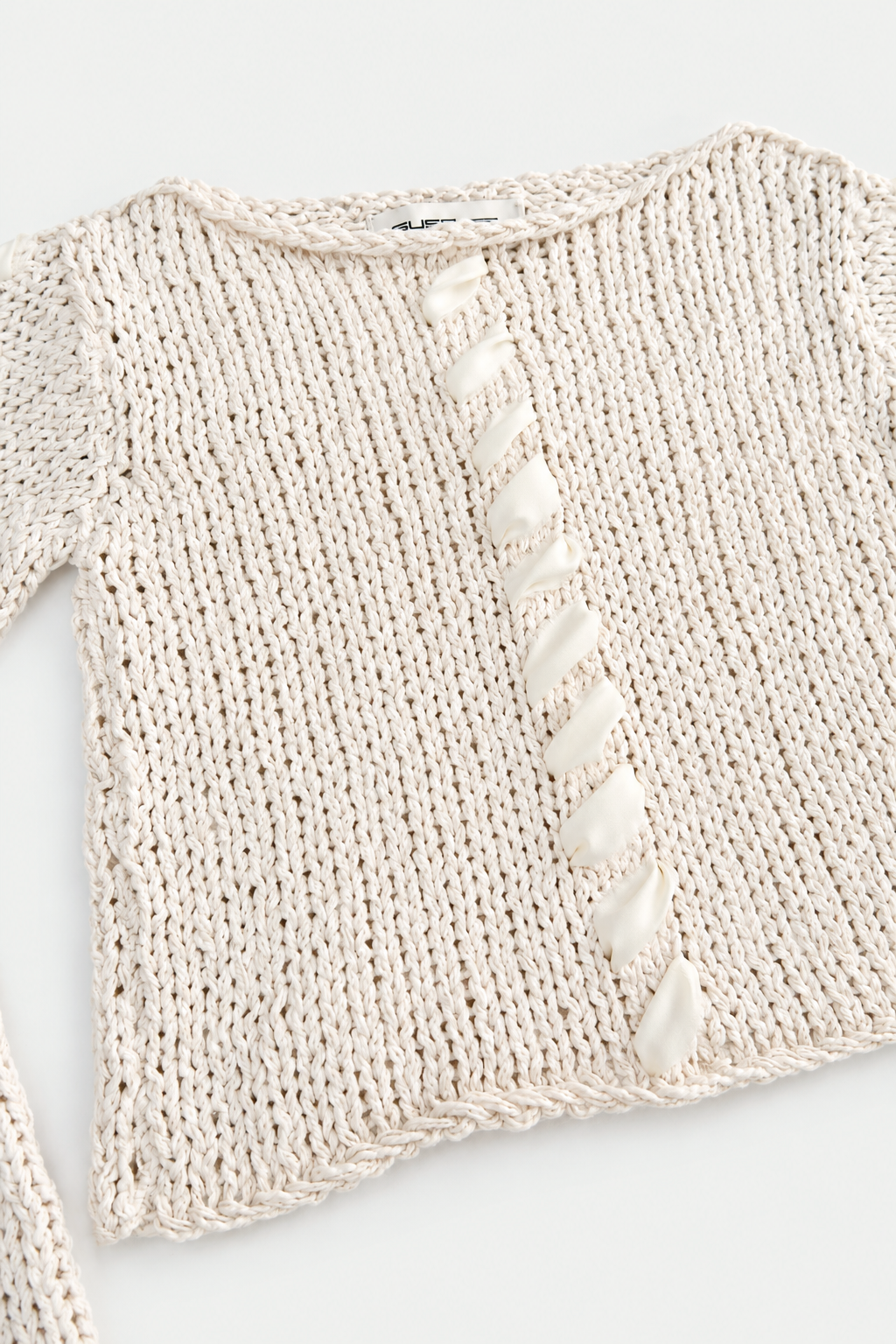 Ribbon Stitch Cropped Sweater - Cream