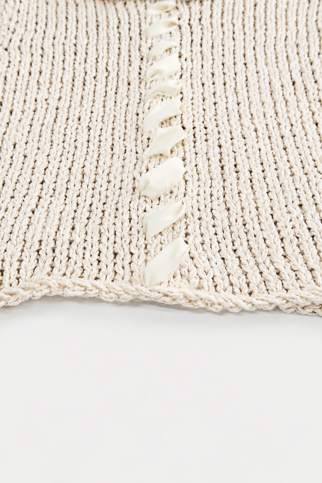 Ribbon Stitch Cropped Sweater - Cream