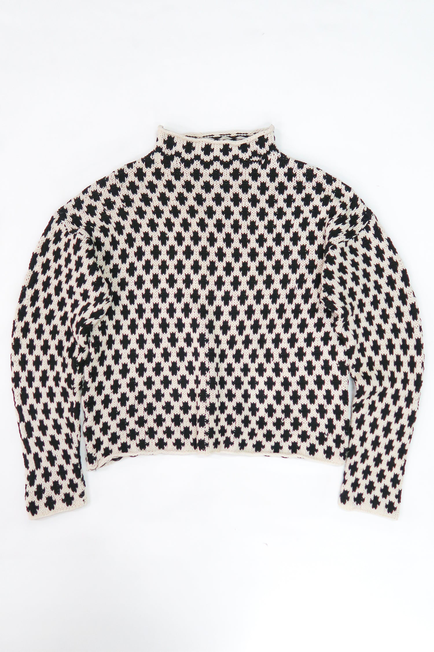 Nordic Tile Mock Neck Sweater - Black & Cream