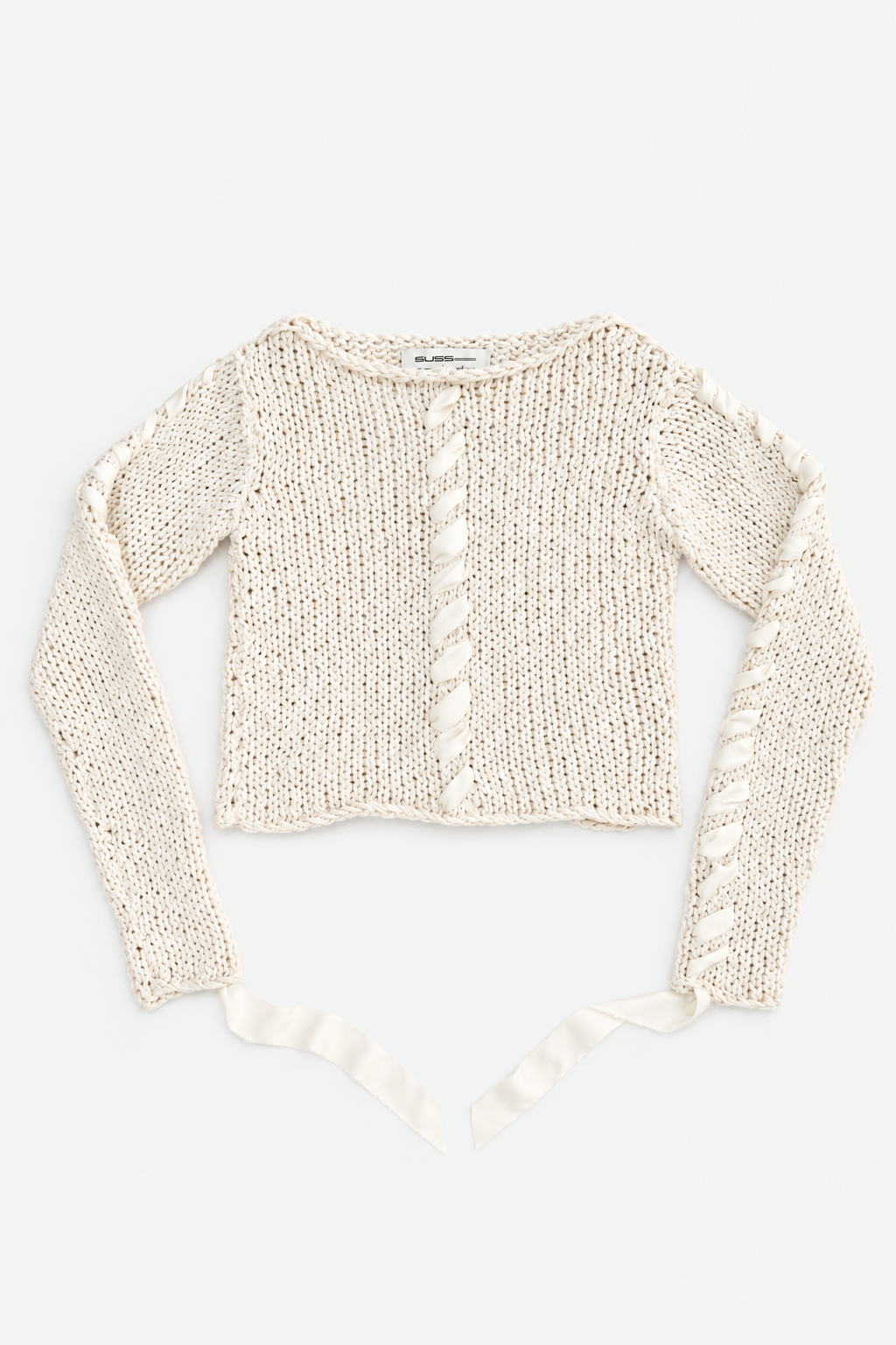Ribbon Stitch Cropped Sweater - Cream