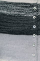 Close-up of hand-sewn shell buttons and tweedy texture on striped knit duster cardigan in recycled cotton