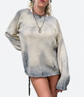 Archive Finish Raglan cotton sweater styled oversized, front view showing relaxed unisex fit on female model
