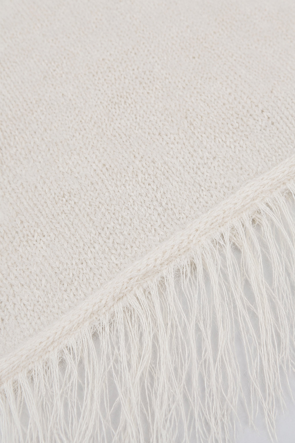 Fuzzy Fringe Knit Poncho - Cream
