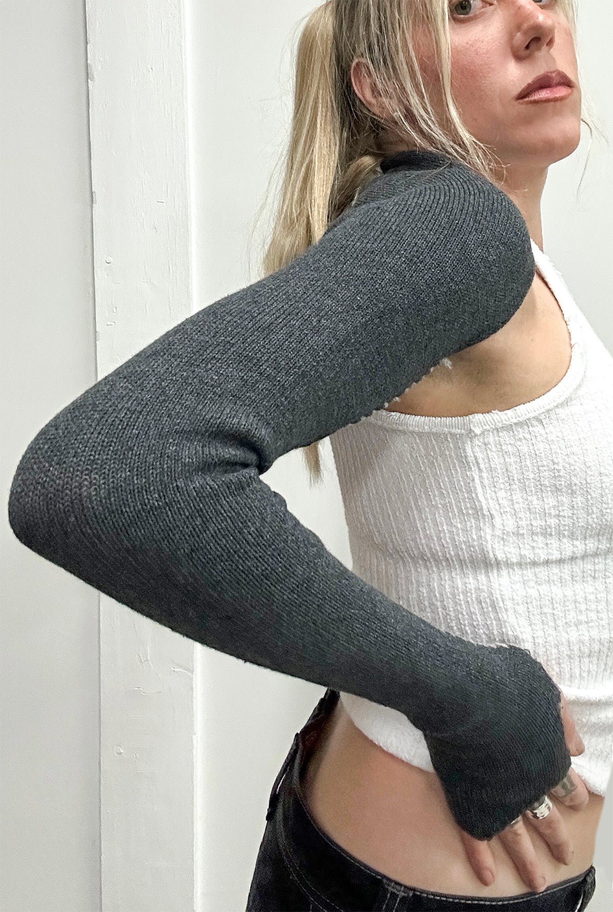 Hand Stitched Shrug - Charcoal Grey