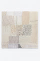 Hand knit textile wall art in cream tones, patchwork fiber art made from cotton, wool and cashmere, featuring cable, rib, lace and seed stitch, handmade in Los Angeles by Suss Knits