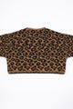 Back view of leopard knit cardigan in tweedy cotton knit