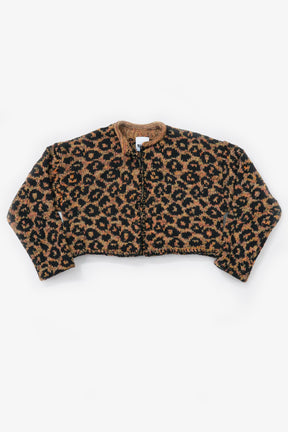 Leopard knit cardigan in tweedy cotton with black spots, handmade in Los Angeles