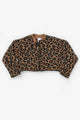 Leopard knit cardigan in tweedy cotton with black spots, handmade in Los Angeles