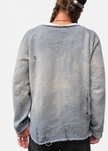 Archive Finish Raglan cotton sweater back view showing raglan construction and distressed finish on male model