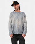 Archive Finish Raglan cotton sweater worn oversized, front view on male model with grey dye