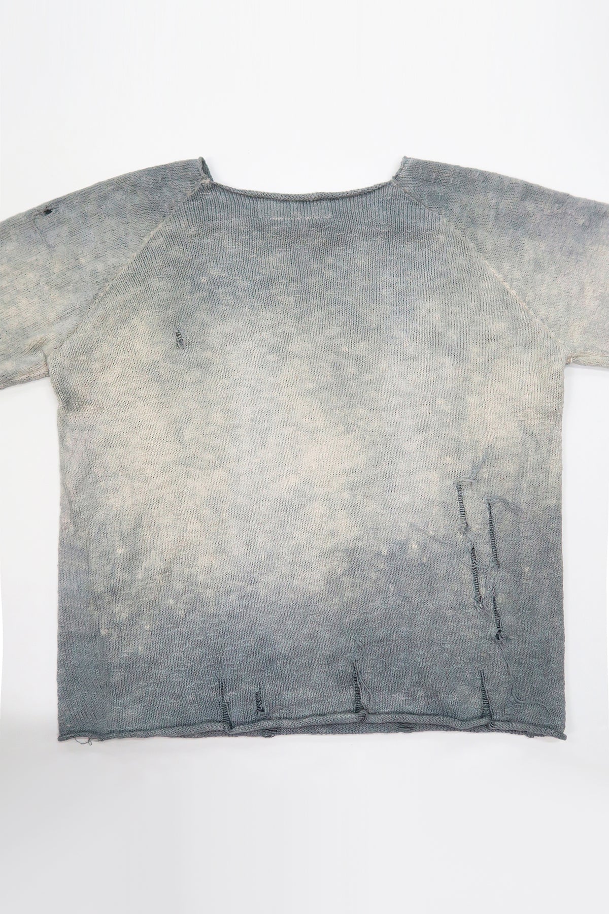 Suss Knits Archive Finish Raglan cotton sweater back view with hand-dyed and distressed finish