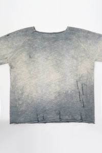 Suss Knits Archive Finish Raglan cotton sweater back view with hand-dyed and distressed finish