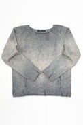 Suss Knits Archive Finish Raglan cotton sweater front flat lay with hand-dyed and distressed finish matrix inspired