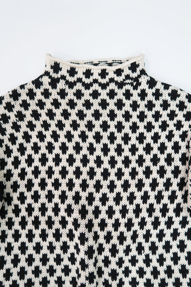 Nordic Tile Mock Neck Sweater - Black & Cream