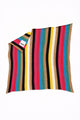 Suss Knits hand loomed, multi stripe knit bandana flat lay with Suss logo