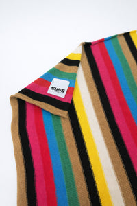 Close up of multistripe knit scarf texture in cotton wool blend by Suss Knits