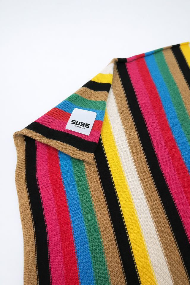 Close up of multistripe knit scarf texture in cotton wool blend by Suss Knits