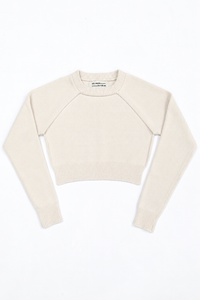 The Suss Knits Cream Open Raglan Knit Top in recycled cotton and lycra, front flat lay