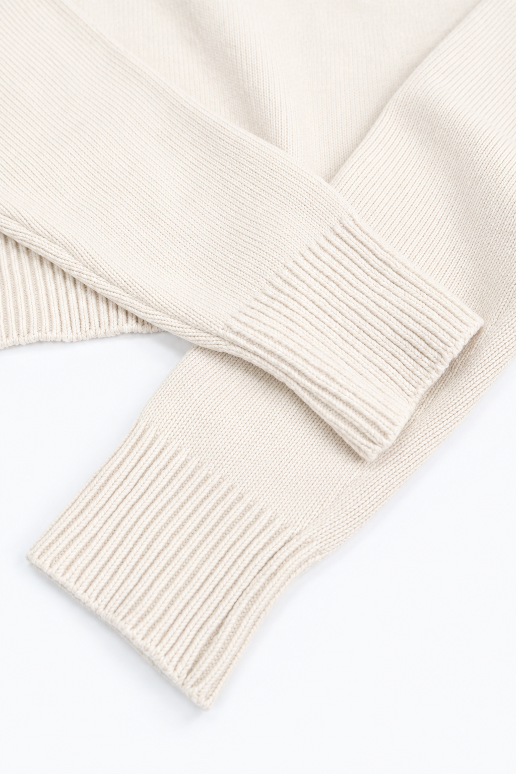 The Suss Knits Cream Open Raglan Knit Top ribbed cuff detail in cotton and lycra knit